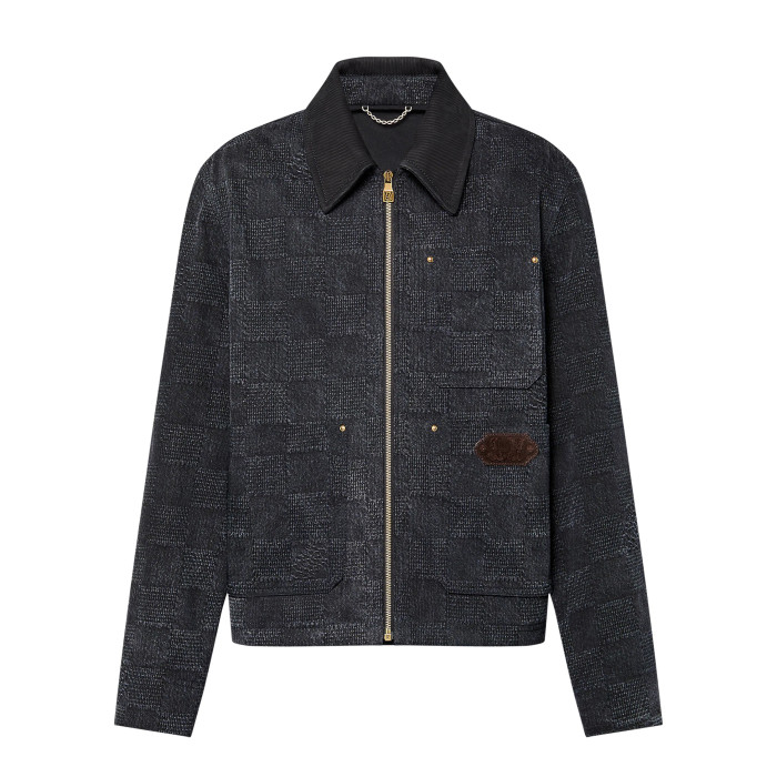Nigo Louis Vuitton Men's Spring And Fall Black Embossed Pattern Stitching Zipper Long Sleeved Denim Jacket Plaid Casual Jeans Pants Suit Set #nigo74288