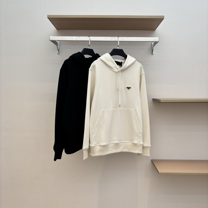 NIGO Prada Men's Spring and Autumn Solid Color Logo Triangle Label Hooded Loose Long Sleeve Sweatshirt #nigo74295