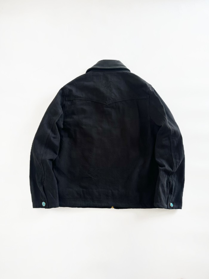 Nigo Louis Vuitton Men's Spring And Fall Black Embossed Pattern Stitching Zipper Long Sleeved Denim Jacket Plaid Casual Jeans Pants Suit Set #nigo74288