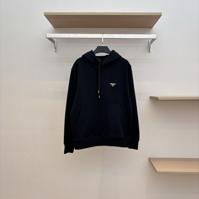 NIGO Prada Men's Spring and Autumn Solid Color Logo Triangle Label Hooded Loose Long Sleeve Sweatshirt #nigo74295