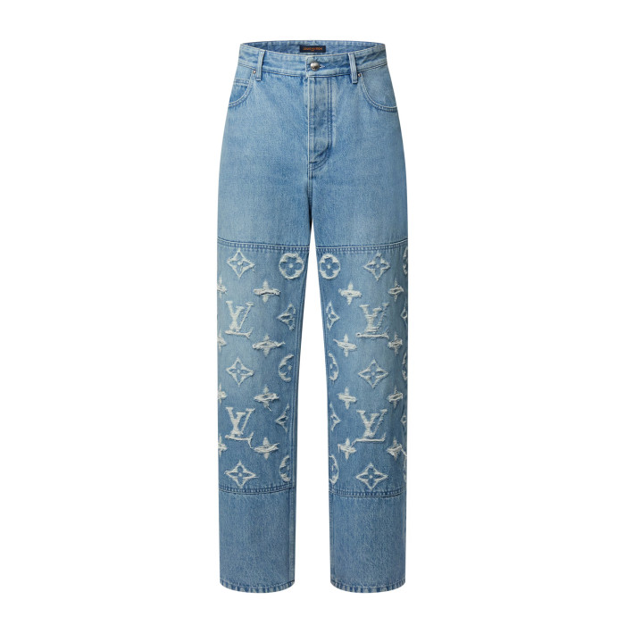 NIGO Louis Vuitton Men's Spring And Fall Embroidered Logo Single Breasted Long Sleeved Denim Jacket Mid Rise Jeans Pants Suit Set #nigo74293