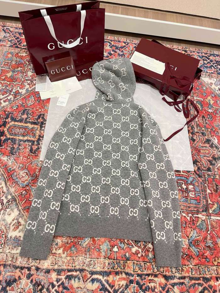 NIGO Gucci Men's Autumn and Winter Gray Full Printed Reversible Hooded Zipper Long Sleeve Jacket #nigo74292