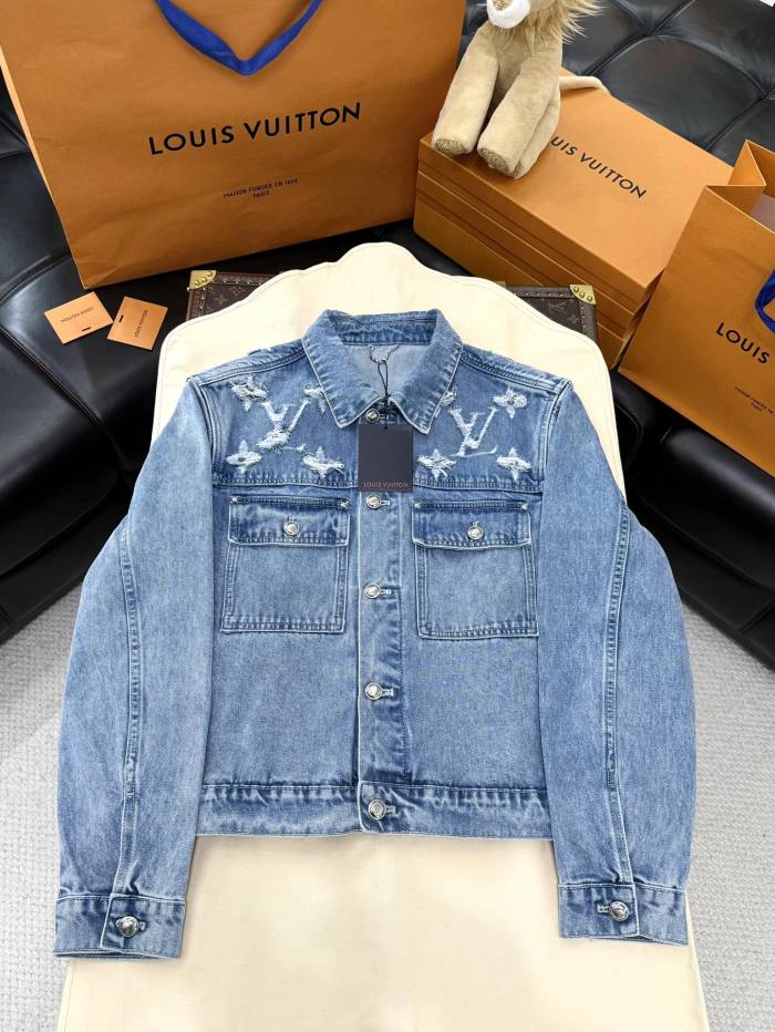 NIGO Louis Vuitton Men's Spring And Fall Embroidered Logo Single Breasted Long Sleeved Denim Jacket Mid Rise Jeans Pants Suit Set #nigo74293
