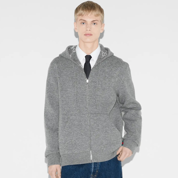 NIGO Gucci Men's Autumn and Winter Gray Full Printed Reversible Hooded Zipper Long Sleeve Jacket #nigo74292