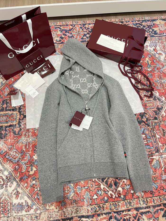 NIGO Gucci Men's Autumn and Winter Gray Full Printed Reversible Hooded Zipper Long Sleeve Jacket #nigo74292