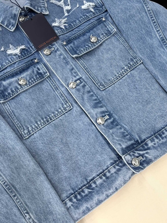 NIGO Louis Vuitton Men's Spring And Fall Embroidered Logo Single Breasted Long Sleeved Denim Jacket Mid Rise Jeans Pants Suit Set #nigo74293