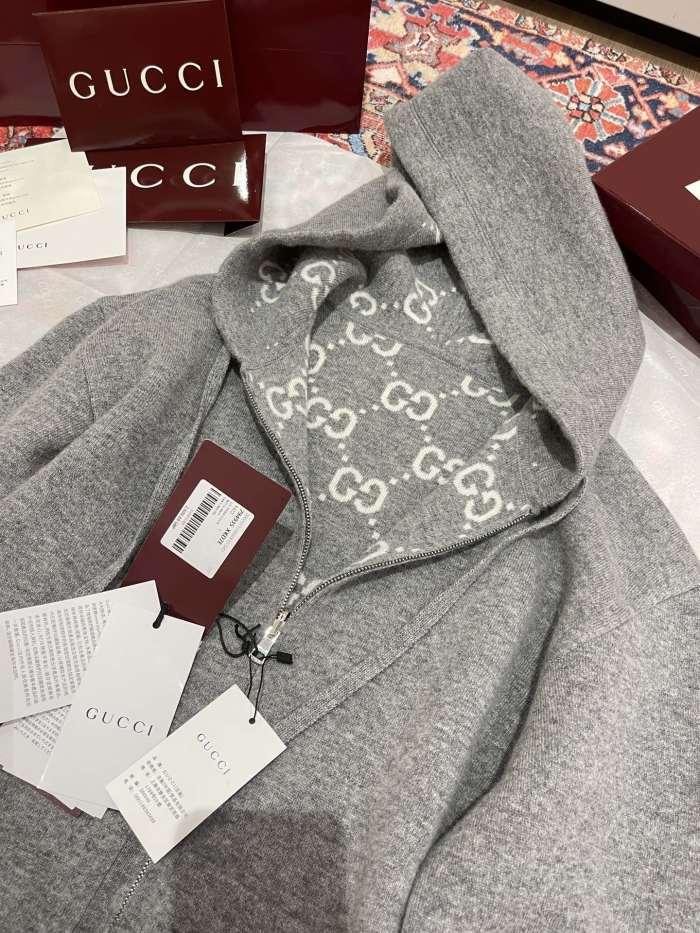 NIGO Gucci Men's Autumn and Winter Gray Full Printed Reversible Hooded Zipper Long Sleeve Jacket #nigo74292