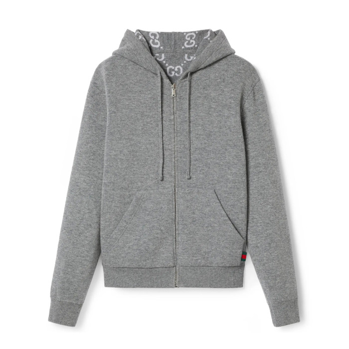 NIGO Gucci Men's Autumn and Winter Gray Full Printed Reversible Hooded Zipper Long Sleeve Jacket #nigo74292