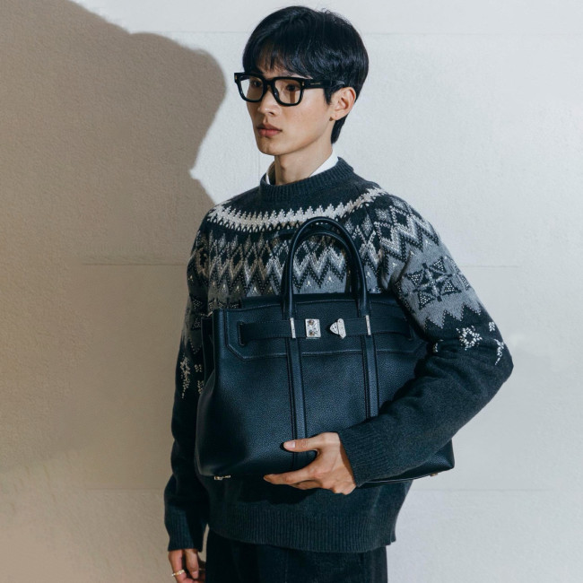 NIGO Louis Vuitton Men's Spring & Autumn Crew Neck Gray & White Embellished Cotton Wool Knit Sweater #nigo74322