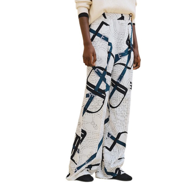 NIGO Hermes Women's Pattern Full Print Silk Mid-Rise Straight Leg Solid Color Casual Pants Ngvp #nigo9635