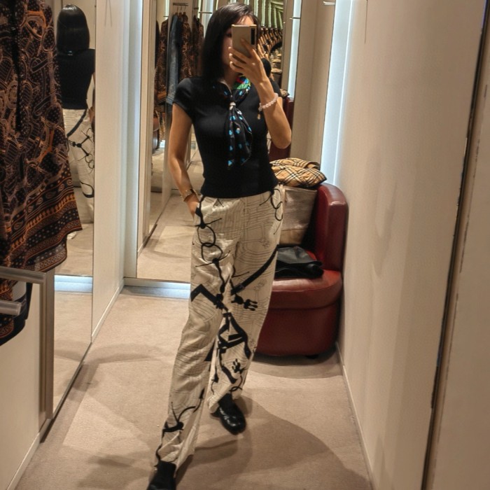 NIGO Hermes Women's Pattern Full Print Silk Mid-Rise Straight Leg Solid Color Casual Pants Ngvp #nigo9635
