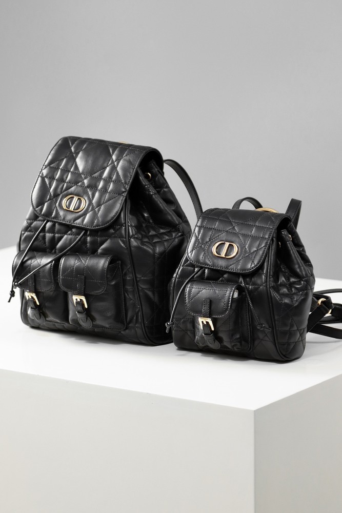 NIGO Dior CARO Women's Black Adjustable Leather Shoulder Strap Flap Drawstring Closure Shoulder Bag Bags #nigo74328