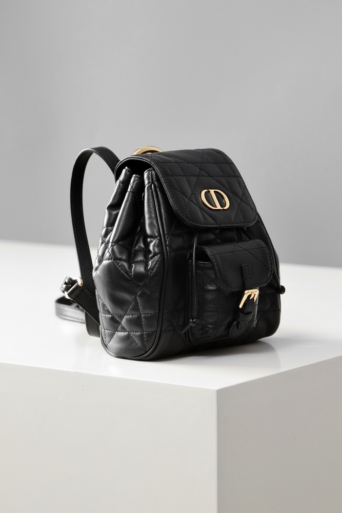 NIGO Dior CARO Women's Black Adjustable Leather Shoulder Strap Flap Drawstring Closure Shoulder Bag Bags #nigo74328