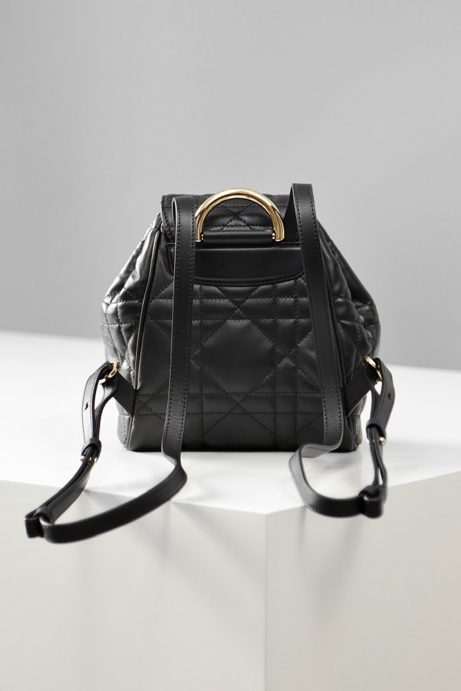 NIGO Dior CARO Women's Black Adjustable Leather Shoulder Strap Flap Drawstring Closure Shoulder Bag Bags #nigo74328
