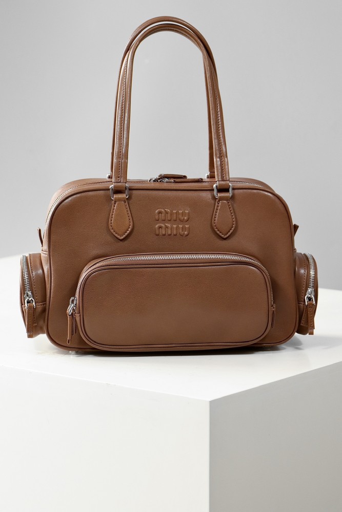 NIGO MiuMiu Women's Solid Color Embossed Engraved Logo Zipper Closure Napa Leather Shoulder Handbag Bag Bags #nigo74329