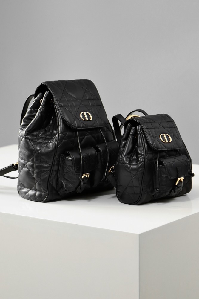 NIGO Dior CARO Women's Black Adjustable Leather Shoulder Strap Flap Drawstring Closure Shoulder Bag Bags #nigo74328