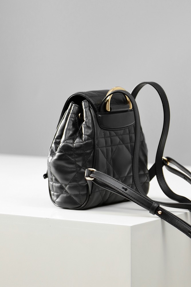 NIGO Dior CARO Women's Black Adjustable Leather Shoulder Strap Flap Drawstring Closure Shoulder Bag Bags #nigo74328