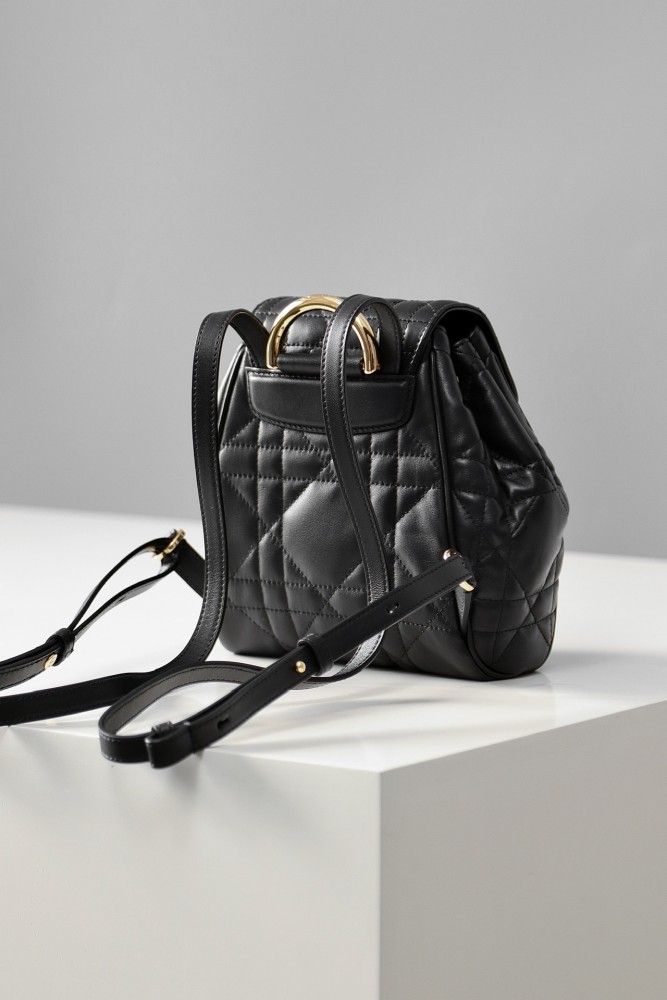 NIGO Dior CARO Women's Black Adjustable Leather Shoulder Strap Flap Drawstring Closure Shoulder Bag Bags #nigo74328