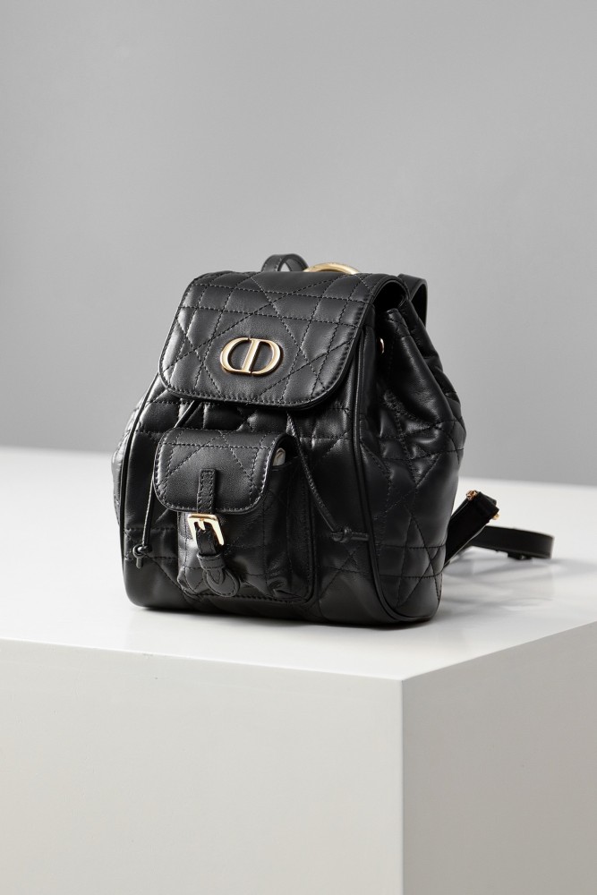 NIGO Dior CARO Women's Black Adjustable Leather Shoulder Strap Flap Drawstring Closure Shoulder Bag Bags #nigo74328