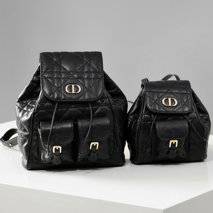 NIGO Dior CARO Women's Black Adjustable Leather Shoulder Strap Flap Drawstring Closure Shoulder Bag Bags #nigo74328