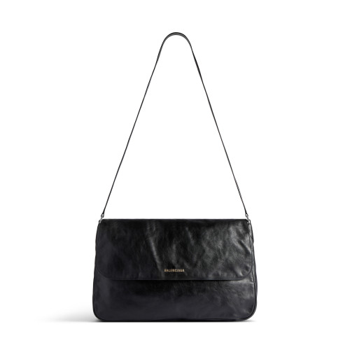 NIGO Balenciaga Grungy Men's Black Washed Smooth Cow Leather Medium Messenger Bag Crossbody Shoulder Bags #nigo74356