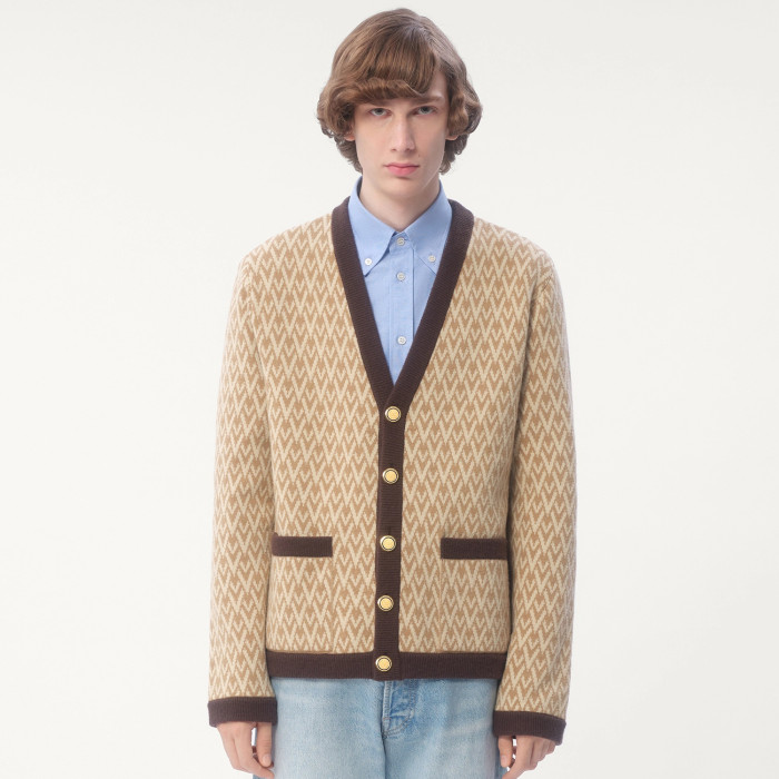 NIGO Valentino Spring Women's Monogrammed Knit V-Neck Single Breasted Long Sleeve Cardigan Jacket #nigo74351