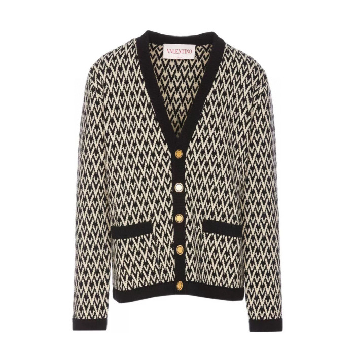 NIGO Valentino Spring Women's Monogrammed Knit V-Neck Single Breasted Long Sleeve Cardigan Jacket #nigo74351