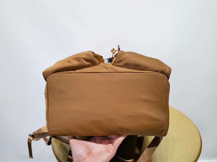 NIGO Prada Men's Solid Color Metal Triangle Label Flap Closure Backpack Recycled Nylon with Leather Shoulder Travel Bag Bags #nigo74382