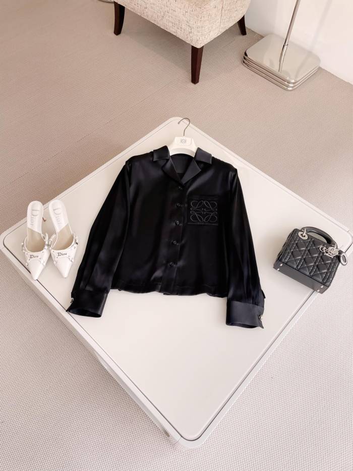 NIGO Loewe Women's Spring And Summer Solid Color Lapel Single Breasted Silk Loose Long Sleeved Shirt #nigo74392