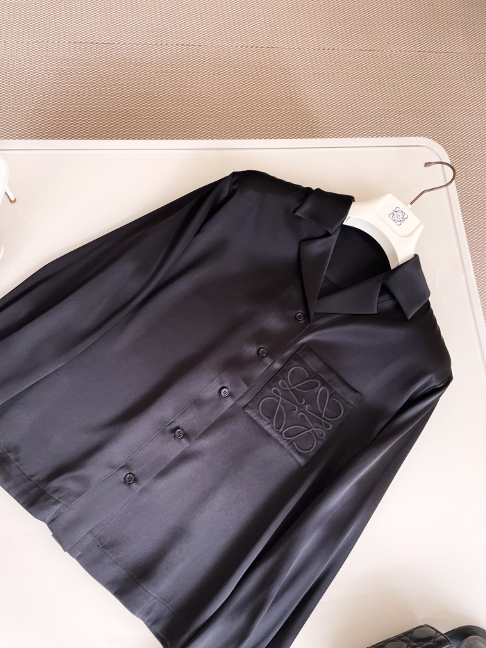 NIGO Loewe Women's Spring And Summer Solid Color Lapel Single Breasted Silk Loose Long Sleeved Shirt #nigo74392