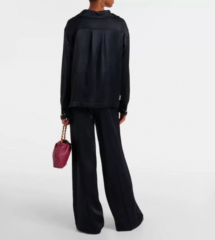 NIGO Loewe Women's Spring And Summer Solid Color Lapel Single Breasted Silk Loose Long Sleeved Shirt #nigo74392