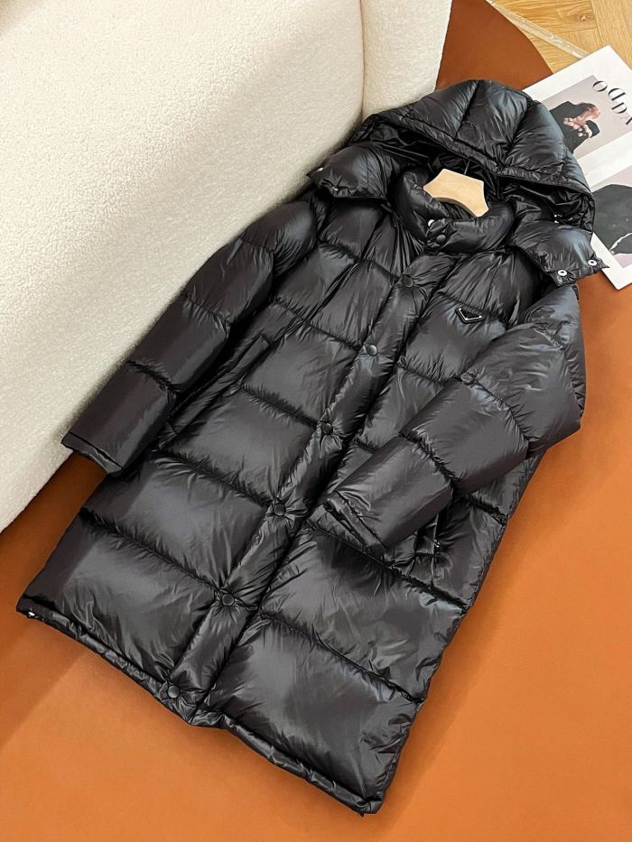 NIGO Prada Men's And Women's Autumn And Winter Solid Color Quilted Fluffy Medium Length Hooded Puffer Down Jacket #nigo74389