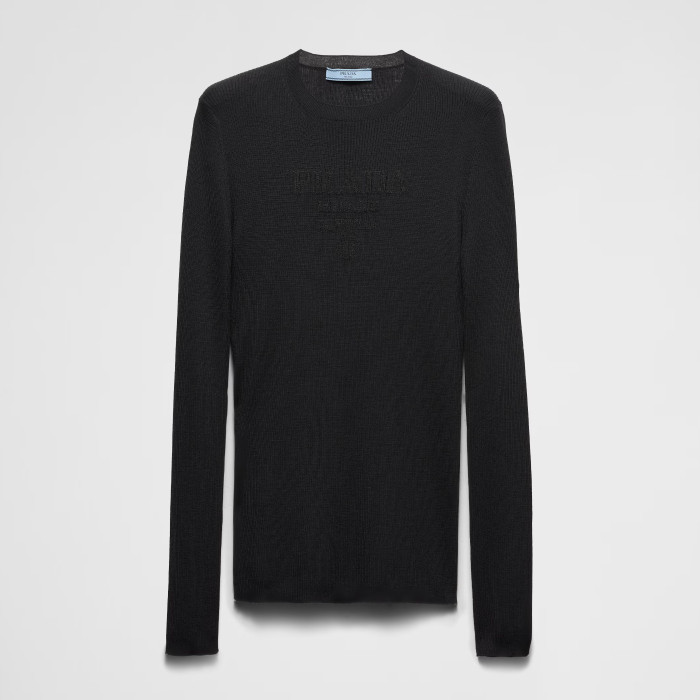 NIGO Prada Women's Spring/Summer Solid Color Monogrammed Wool Crew Neck Long Sleeve Knit Sweater #nigo74413