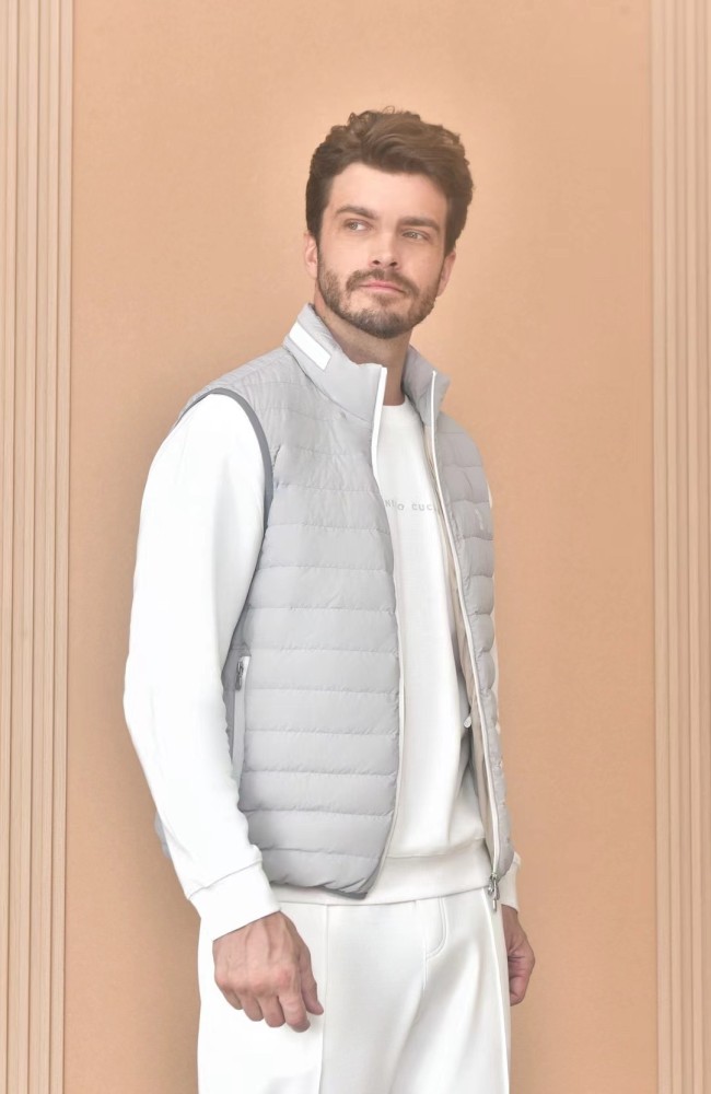 NIGO Brunello Cucinelli Men's Logo Embroidered High Neck Zipper Solid Color Fitted Straight Sleeveless Down Vest Ngvp #nigo9665