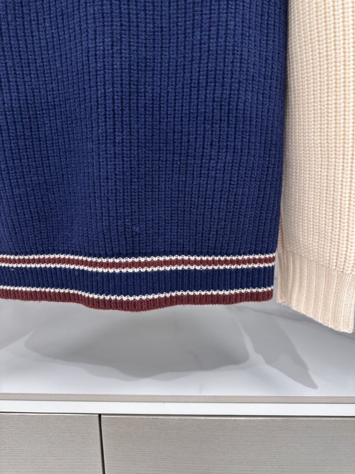 NIGO MiuMiu Women's Spring And Fall V-neck Blue And White Blended Knit Single Breasted Cashmere Sweater Jacket #nigo74428