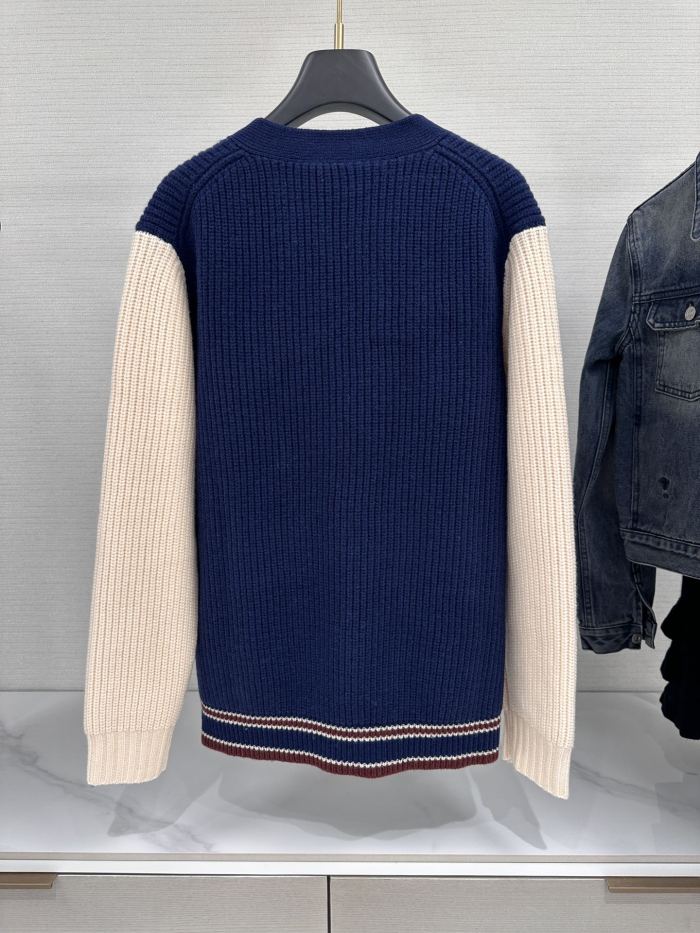 NIGO MiuMiu Women's Spring And Fall V-neck Blue And White Blended Knit Single Breasted Cashmere Sweater Jacket #nigo74428