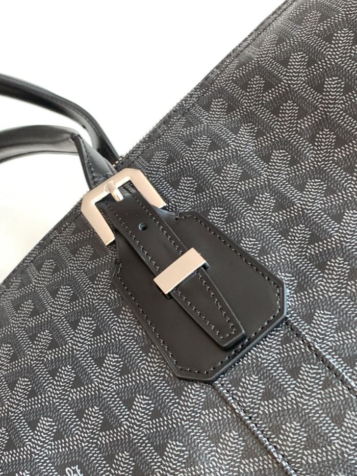 NIGO GOYARD Jet Black Boston Women's Classic Aged Black Large Capacity Canvas Puzzle Leather Tote Travel Bag Bags #nigo74436