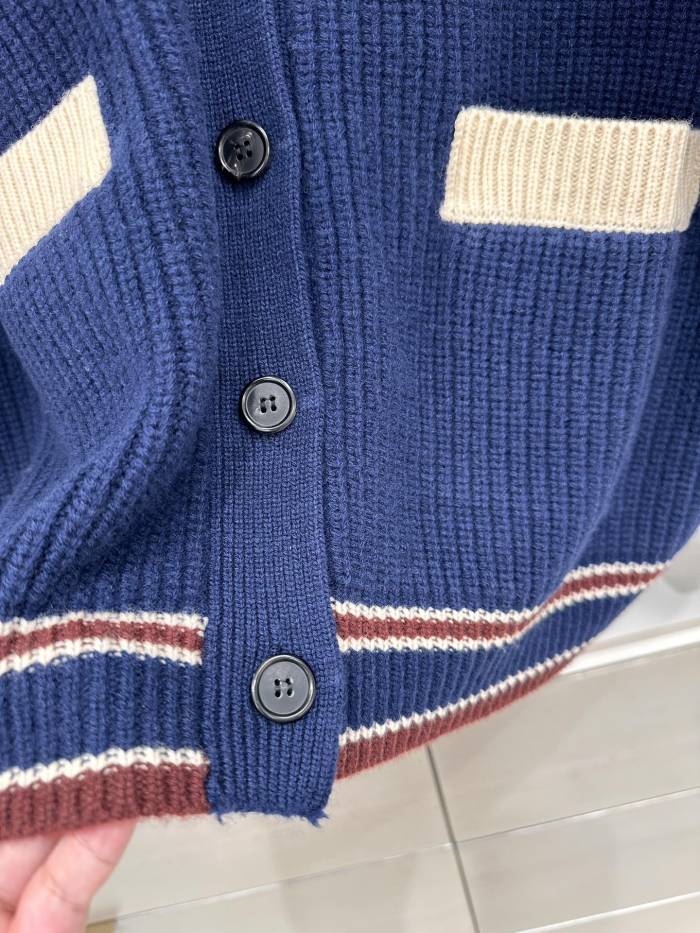NIGO MiuMiu Women's Spring And Fall V-neck Blue And White Blended Knit Single Breasted Cashmere Sweater Jacket #nigo74428