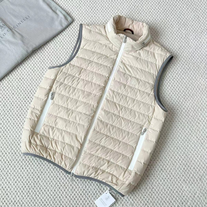 NIGO Brunello Cucinelli Men's Logo Embroidered High Neck Zipper Solid Color Fitted Straight Sleeveless Down Vest Ngvp #nigo9665