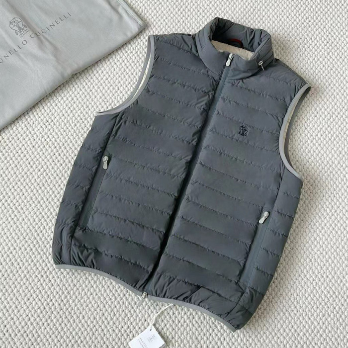 NIGO Brunello Cucinelli Men's Logo Embroidered High Neck Zipper Solid Color Fitted Straight Sleeveless Down Vest Ngvp #nigo9665