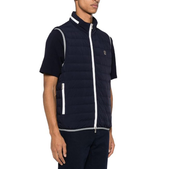 NIGO Brunello Cucinelli Men's Logo Embroidered High Neck Zipper Solid Color Fitted Straight Sleeveless Down Vest Ngvp #nigo9665