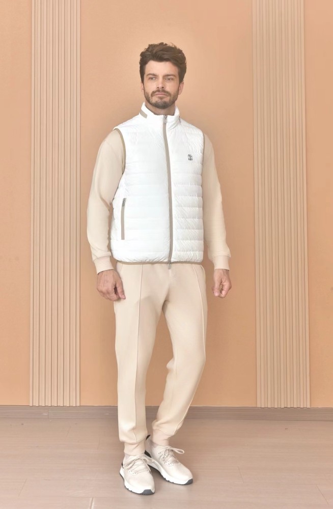 NIGO Brunello Cucinelli Men's Logo Embroidered High Neck Zipper Solid Color Fitted Straight Sleeveless Down Vest Ngvp #nigo9665