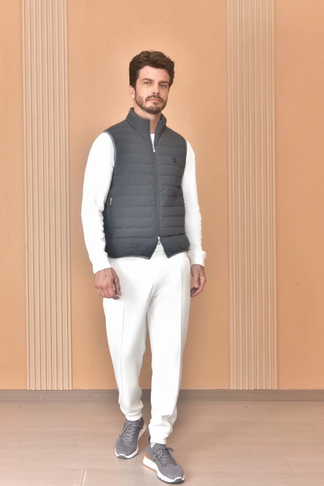 NIGO Brunello Cucinelli Men's Logo Embroidered High Neck Zipper Solid Color Fitted Straight Sleeveless Down Vest Ngvp #nigo9665