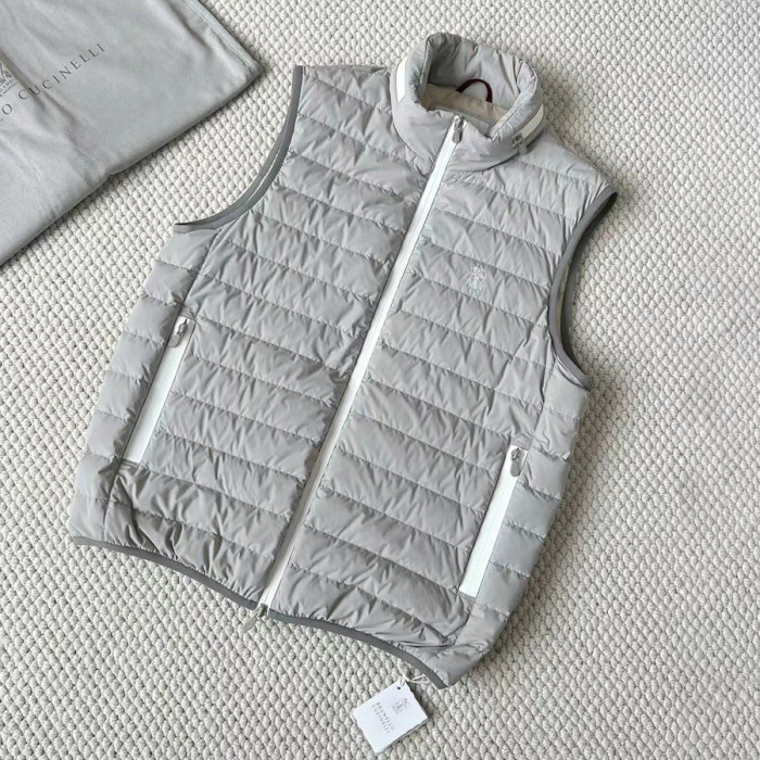 NIGO Brunello Cucinelli Men's Logo Embroidered High Neck Zipper Solid Color Fitted Straight Sleeveless Down Vest Ngvp #nigo9665