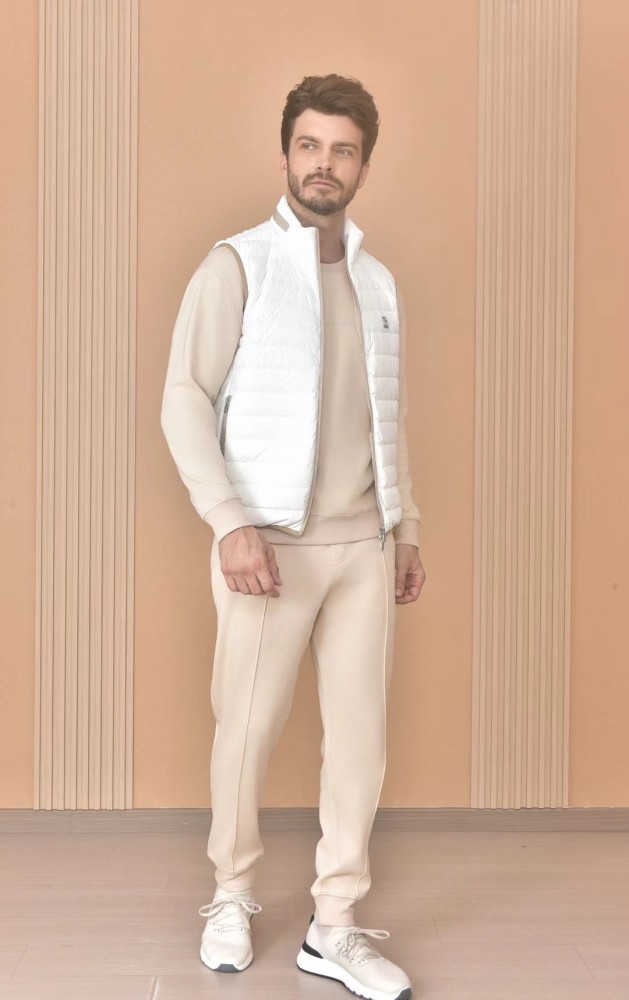 NIGO Brunello Cucinelli Men's Logo Embroidered High Neck Zipper Solid Color Fitted Straight Sleeveless Down Vest Ngvp #nigo9665