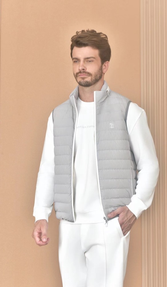 NIGO Brunello Cucinelli Men's Logo Embroidered High Neck Zipper Solid Color Fitted Straight Sleeveless Down Vest Ngvp #nigo9665
