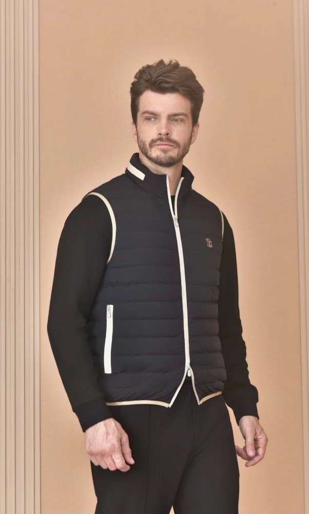NIGO Brunello Cucinelli Men's Logo Embroidered High Neck Zipper Solid Color Fitted Straight Sleeveless Down Vest Ngvp #nigo9665