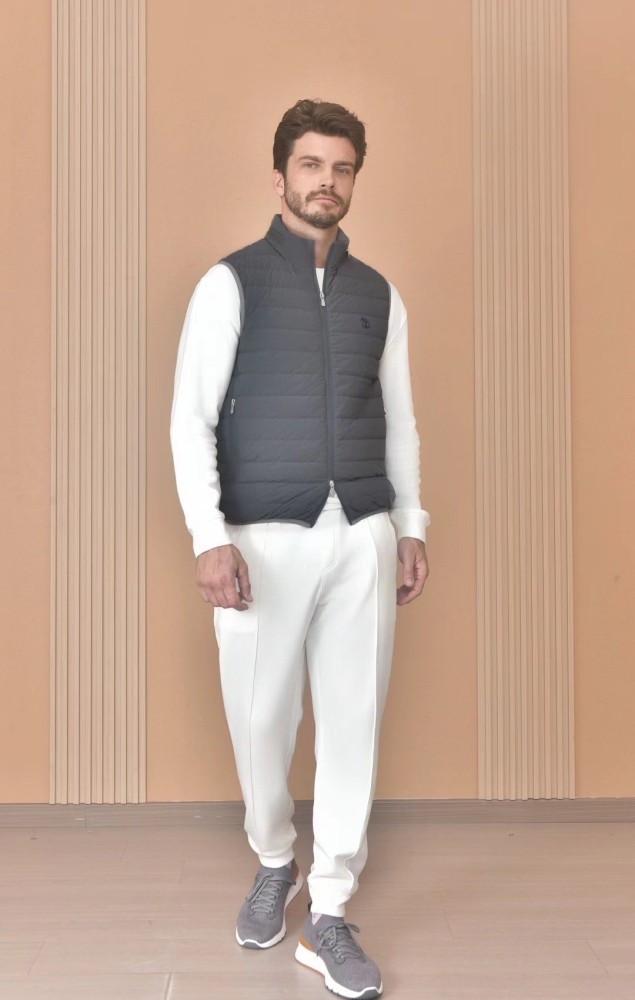 NIGO Brunello Cucinelli Men's Logo Embroidered High Neck Zipper Solid Color Fitted Straight Sleeveless Down Vest Ngvp #nigo9665