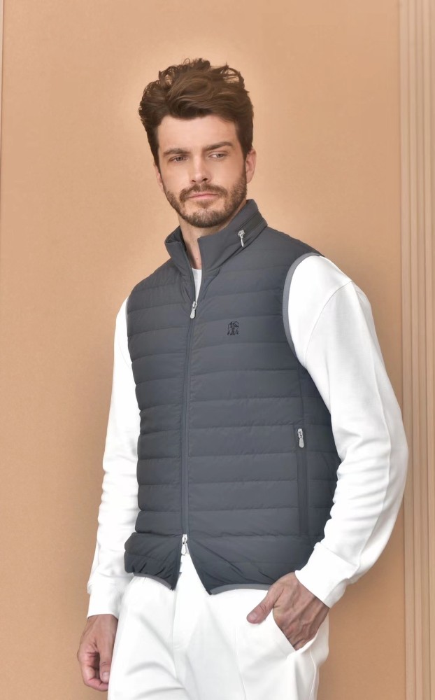 NIGO Brunello Cucinelli Men's Logo Embroidered High Neck Zipper Solid Color Fitted Straight Sleeveless Down Vest Ngvp #nigo9665
