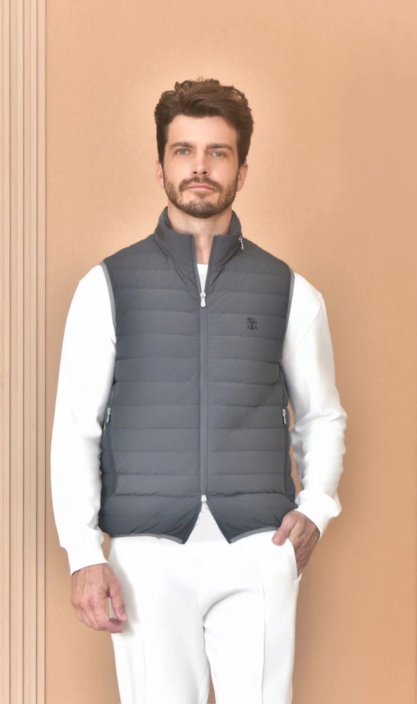 NIGO Brunello Cucinelli Men's Logo Embroidered High Neck Zipper Solid Color Fitted Straight Sleeveless Down Vest Ngvp #nigo9665